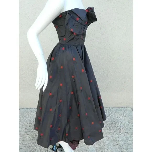 CEIL CHAPMAN‎  Pinup Dress Blue Red Cherries Vintage Rockabilty Size Small - Picture 11 of 14